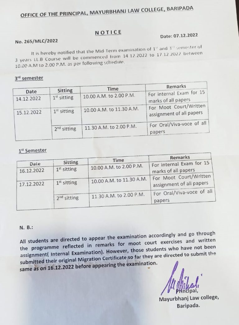 MID-TERM ASSESSMENT(INTERNAL) LL.B EXAMINATION PROGRAMME FOR 1ST SEM ...