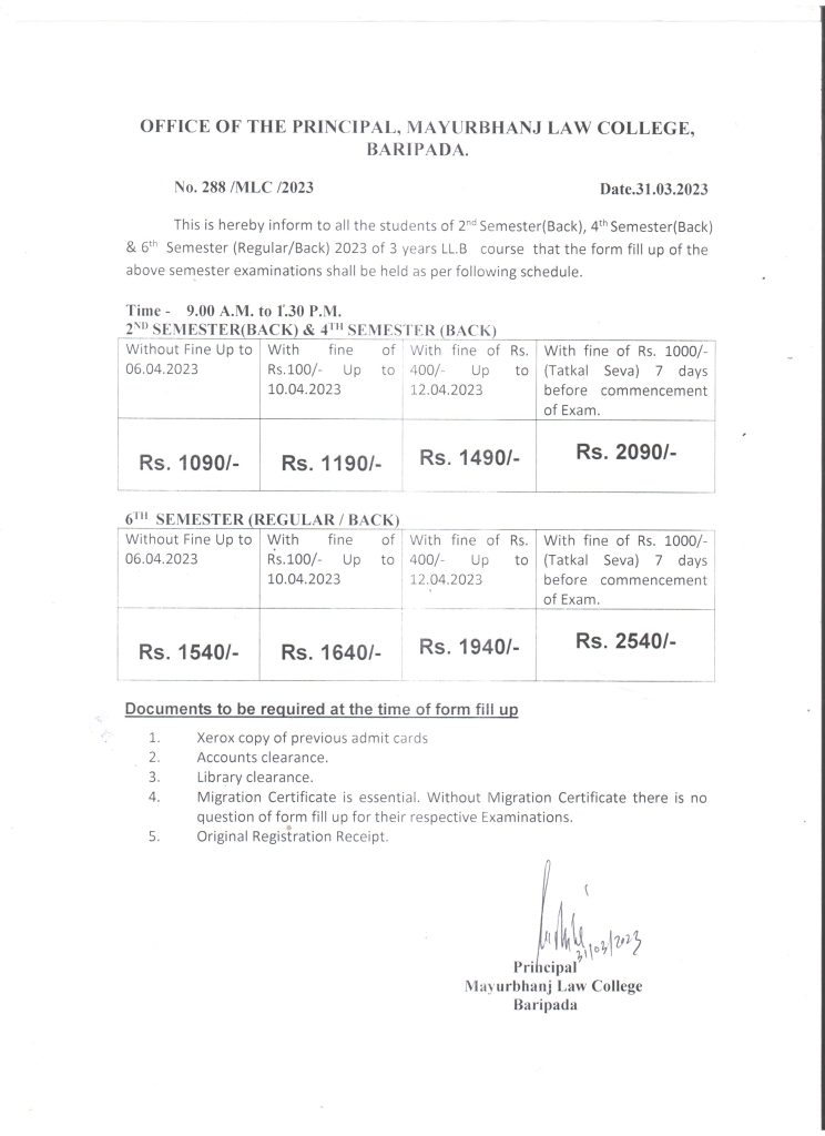 FORM FILLUP NOTICE FOR 2ND, 4TH SEM. (BACK) AND 6TH (REG./BACK)SEM. LL ...