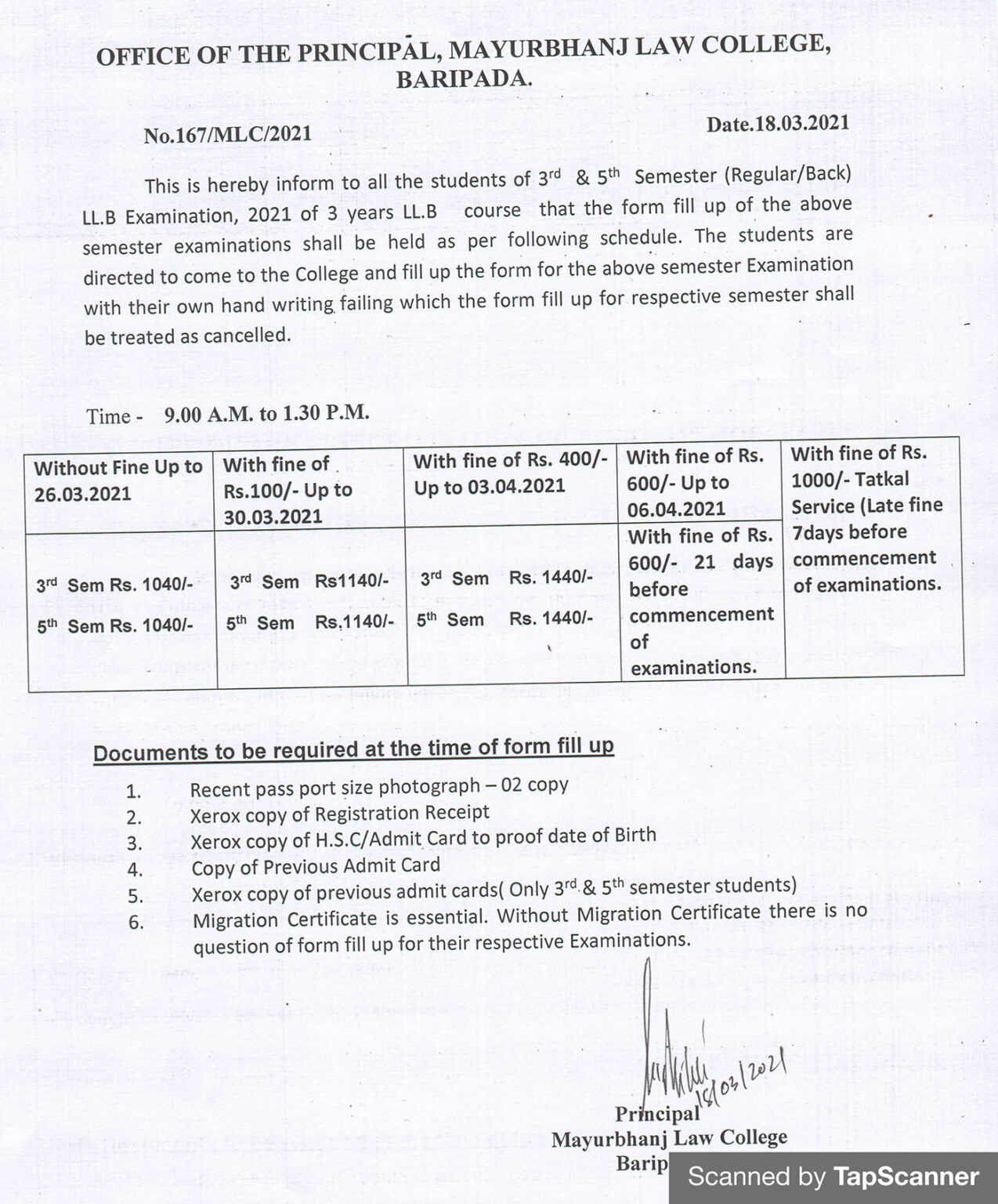 FORM FILLUP NOTICE FOR 3RD & 5TH SEMESTER (REG./BACK)LL.B EXAMINATION ...